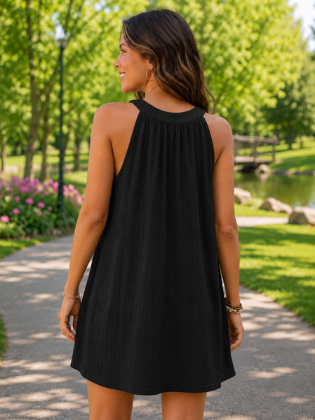Textured Sleeveless Dress - Black