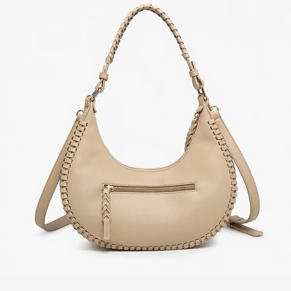 Whipstitch Crescent Shoulder Bag - Taupe