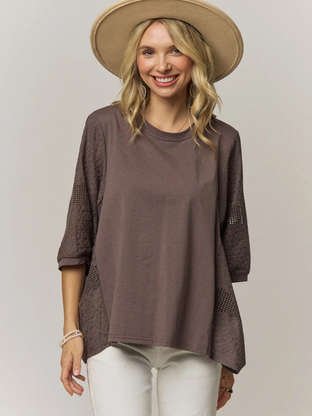 Chic Batwing Sleeve Mesh Top - Grey Brown