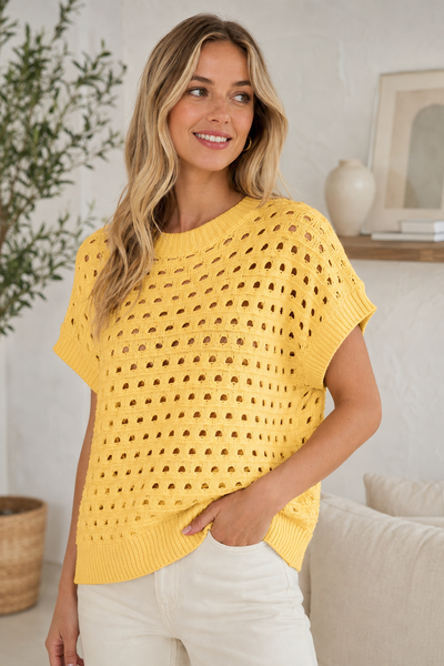 Open Weave Knit Top - Pale Banana