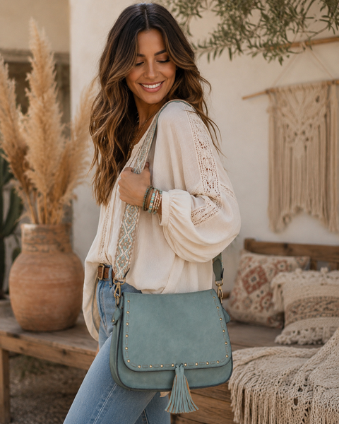 Crossbody Bag w/Guitar Strap - Teal