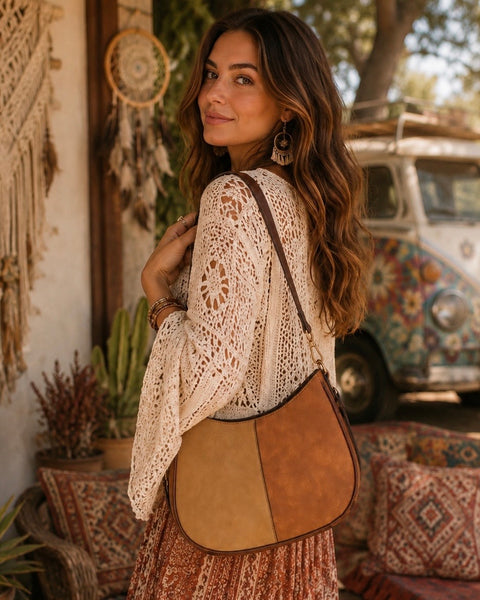 Two Tone Distressed Crossbody - Brown