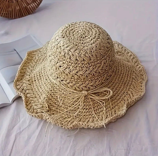 Bohemian Crochet Straw Sun Hat - Beige