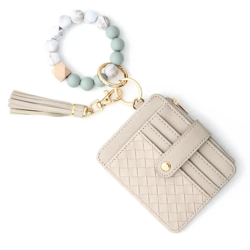 Quilted Beaded Keychain Bracelet Wallet -