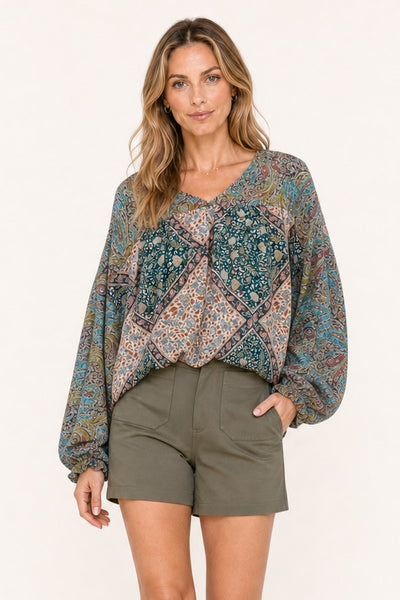 Boho Patchwork Paisley Blouse - Multi