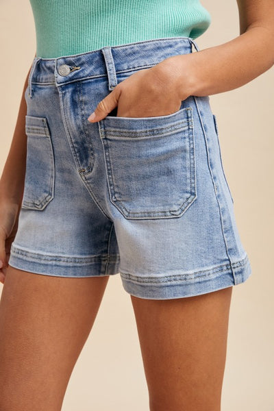 High Rise Front Pocket Shorts - Denim Blue