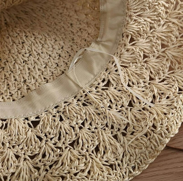Bohemian Crochet Straw Sun Hat - Beige
