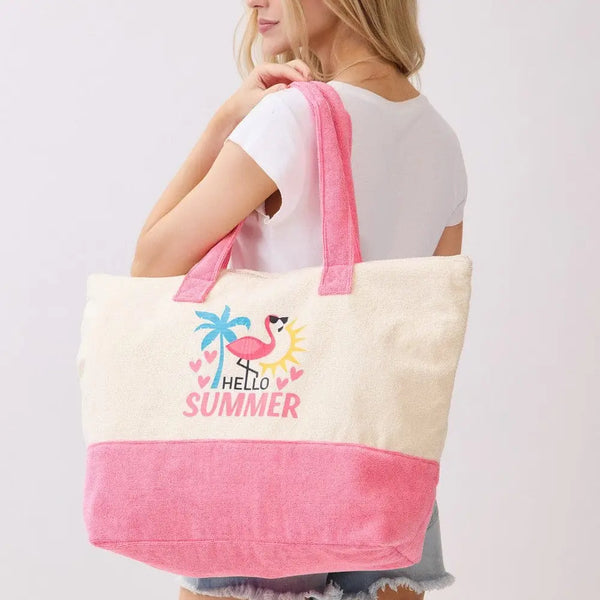 Hello Summer Terry Beach Bag - Pink