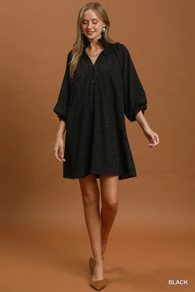 Textured Animal Print Dress - Black