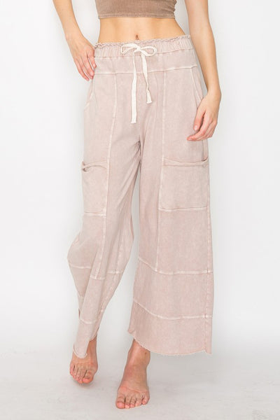 Mineral Wash Wide Leg Pants - Clay