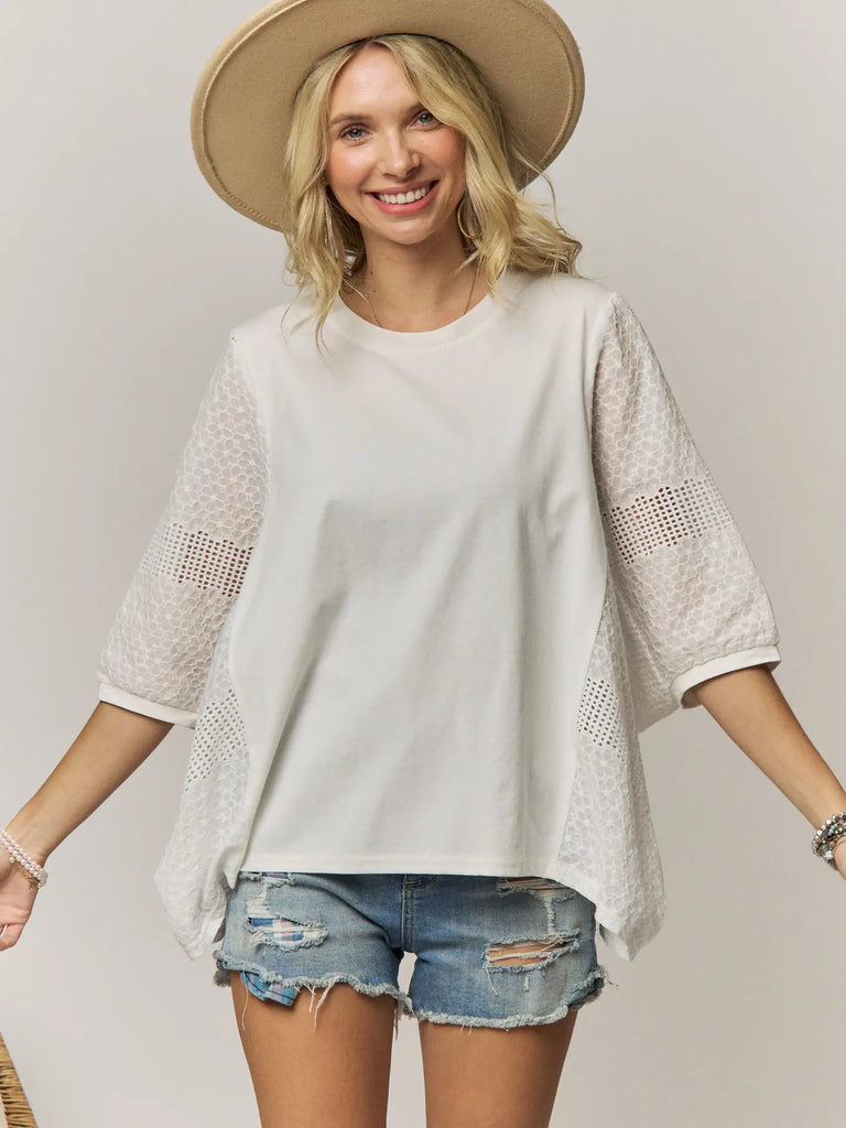 Chic Batwing Mesh Top - Off White