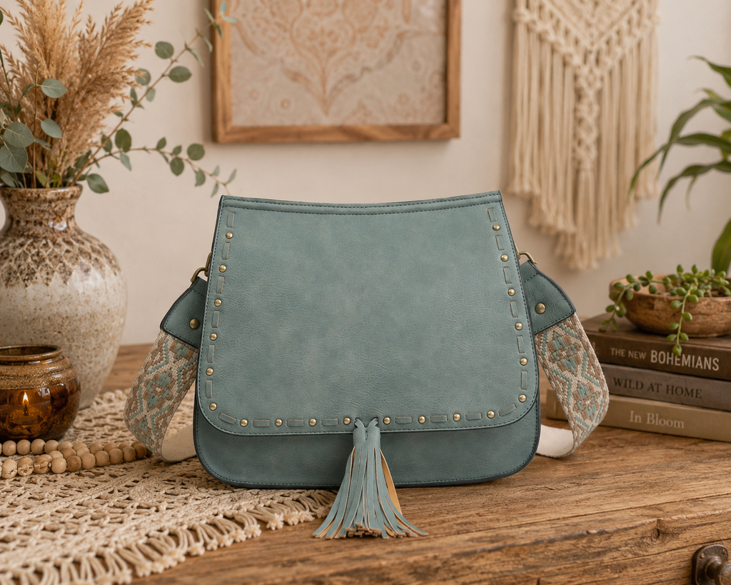 Crossbody Bag w/Guitar Strap - Teal