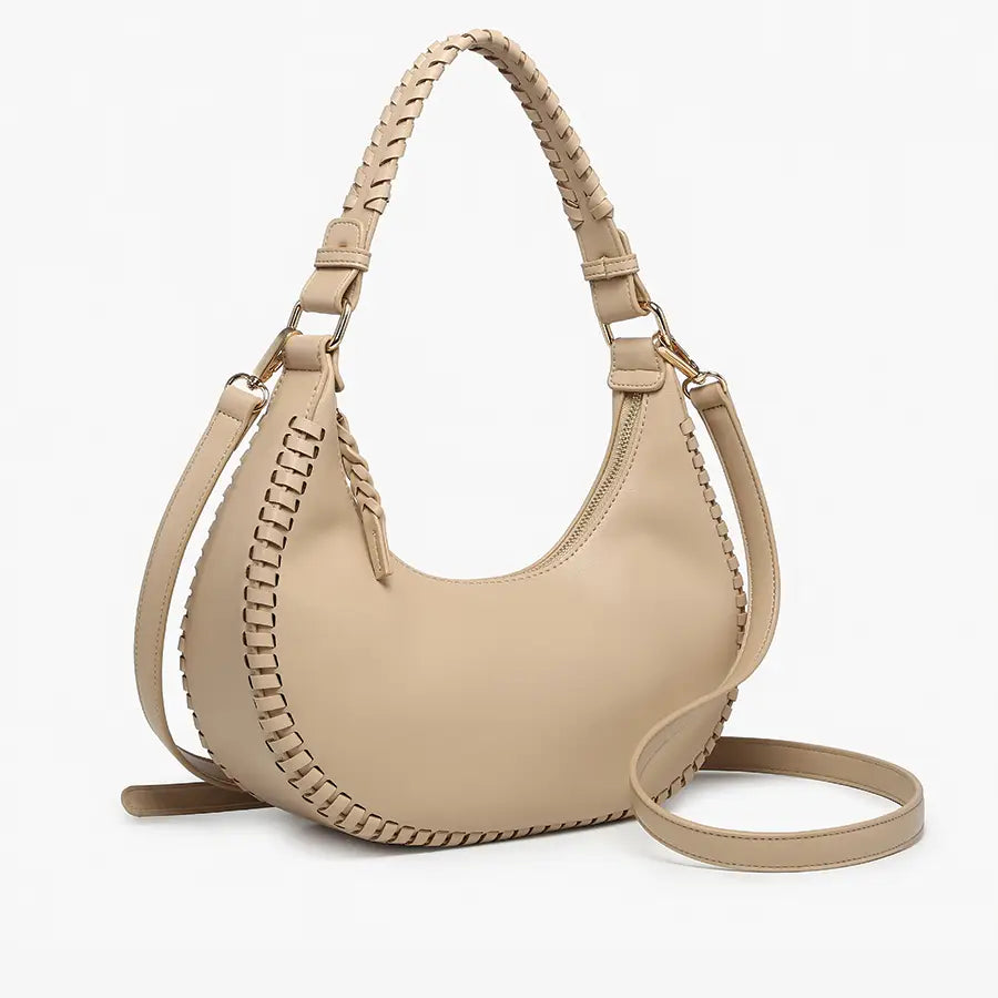 Whipstitch Crescent Shoulder Bag - Taupe