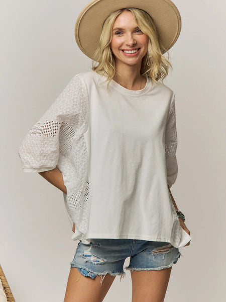 Chic Batwing Mesh Top - Off White