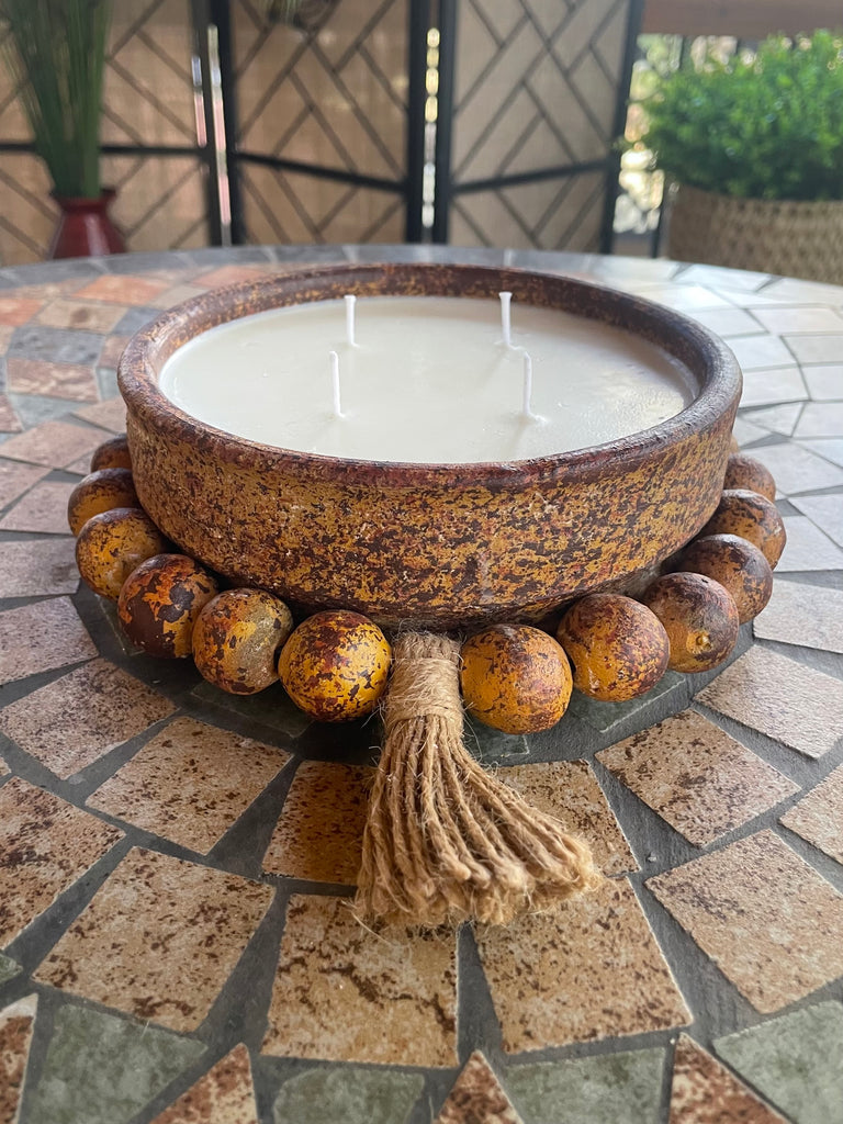 16oz Beaded Clay Pottery Soy Candle - Terracotta
