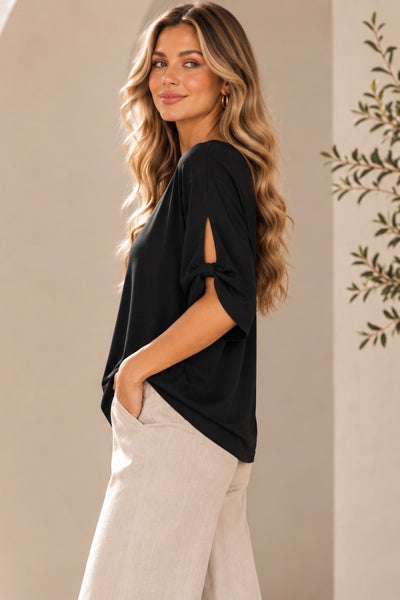 Tie Accent Casual Top - Black