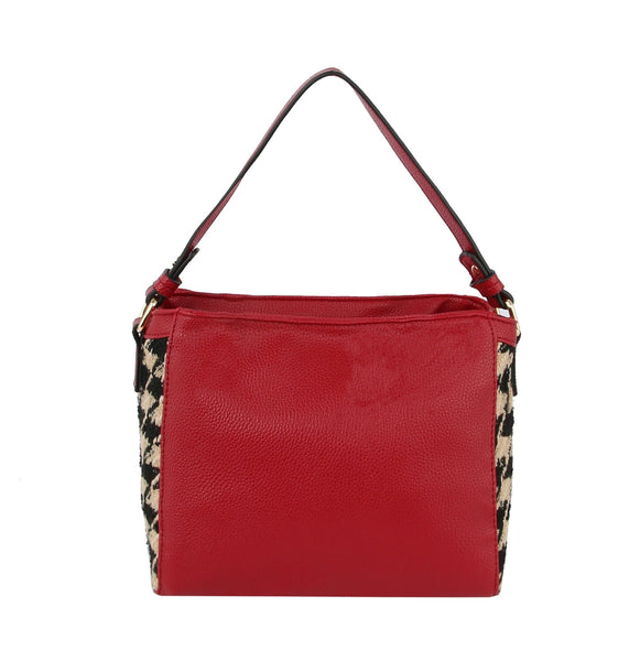 Houndstooth Detailing Handbag -Red