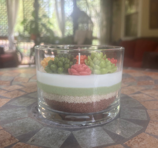 Handcrafted Succulent Terrarium Soy Candle - Mahogany Teakwood