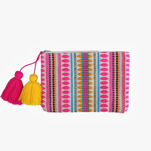 Faith Printed Cotton Pouch - Pink Multi