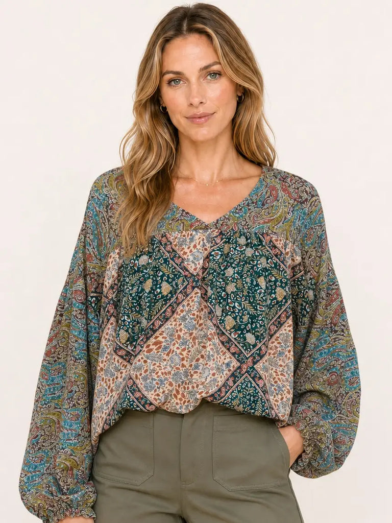 Boho Patchwork Paisley Blouse - Multi