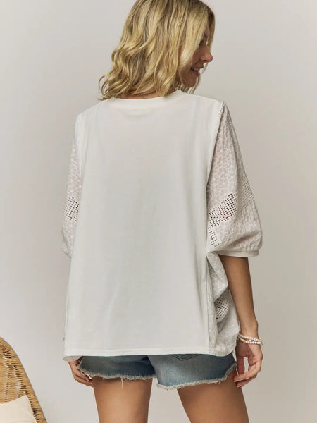 Chic Batwing Mesh Top - Off White