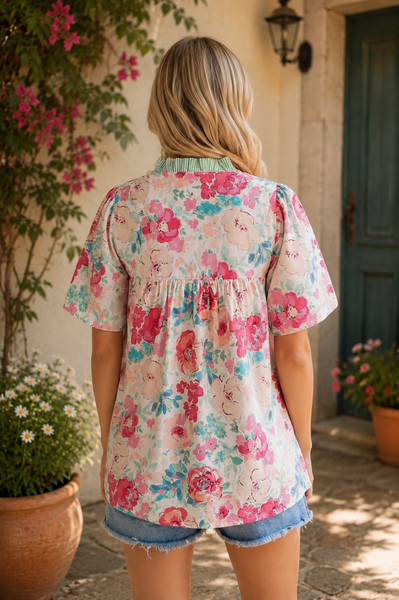 Floral Woven Top - Blush/Sage