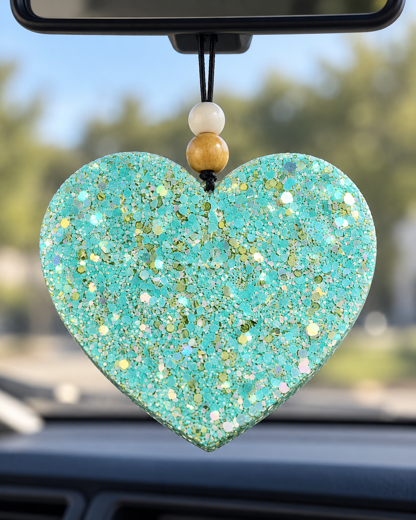 Glitter Heart Car Freshie - Mint