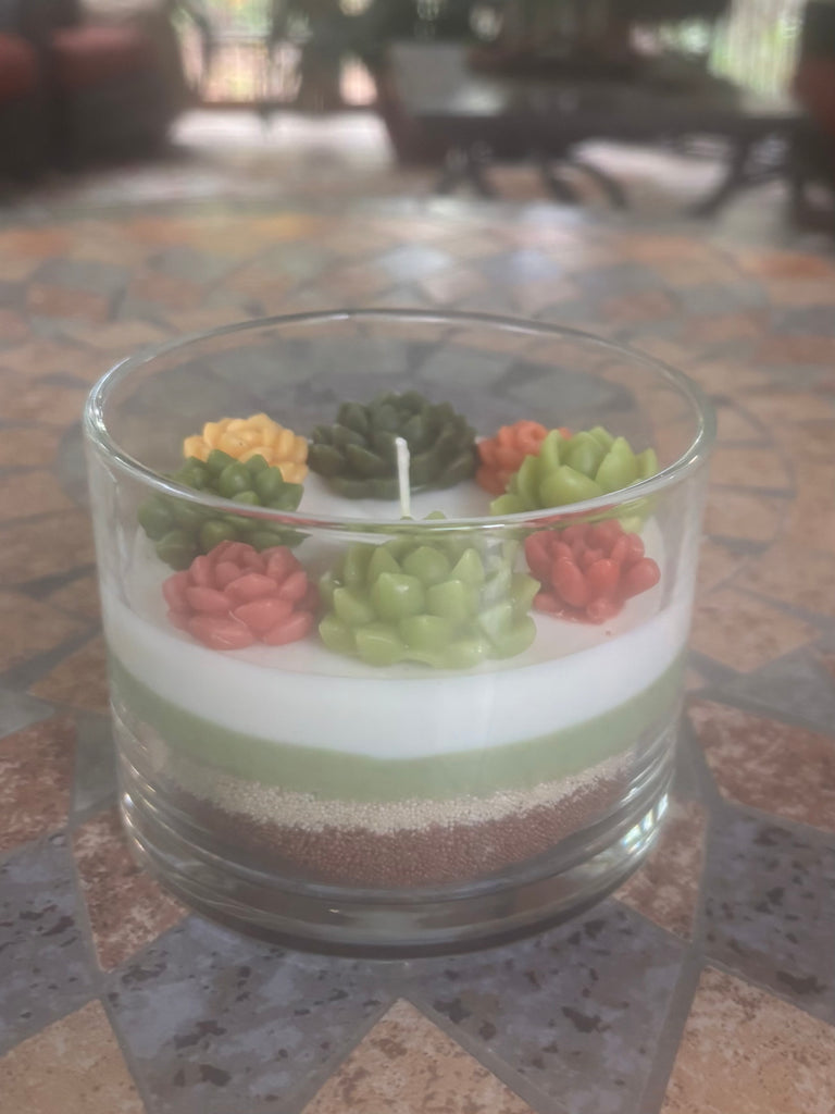 Handcrafted Succulent Terrarium Soy Candle - Mahogany Teakwood