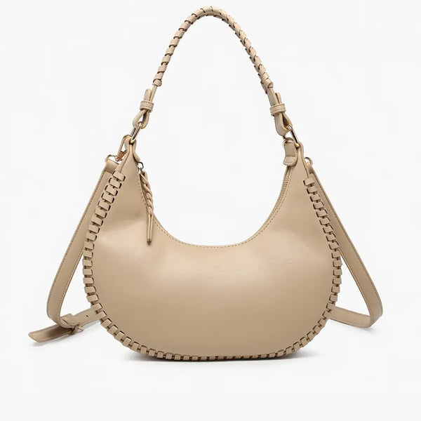 Whipstitch Crescent Shoulder Bag - Taupe