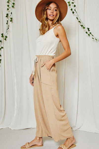 Solid Wide Leg Pants w/ Pockets - Taupe