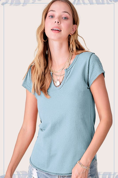 Textured U-Short Sleeve Top - Cloud