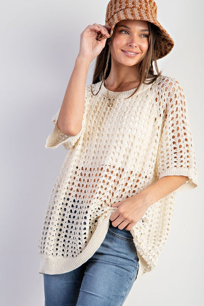 Fishnet Knitted Sweater - Ecru