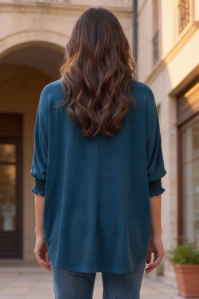 3/4 Sleeve Smocked Blouse - Sapphire