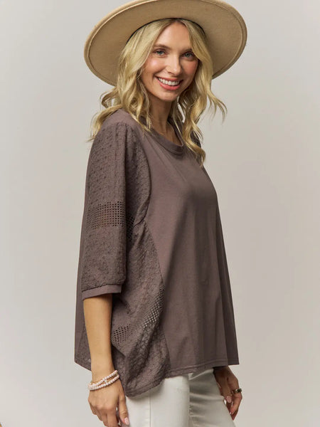 Chic Batwing Sleeve Mesh Top - Grey Brown