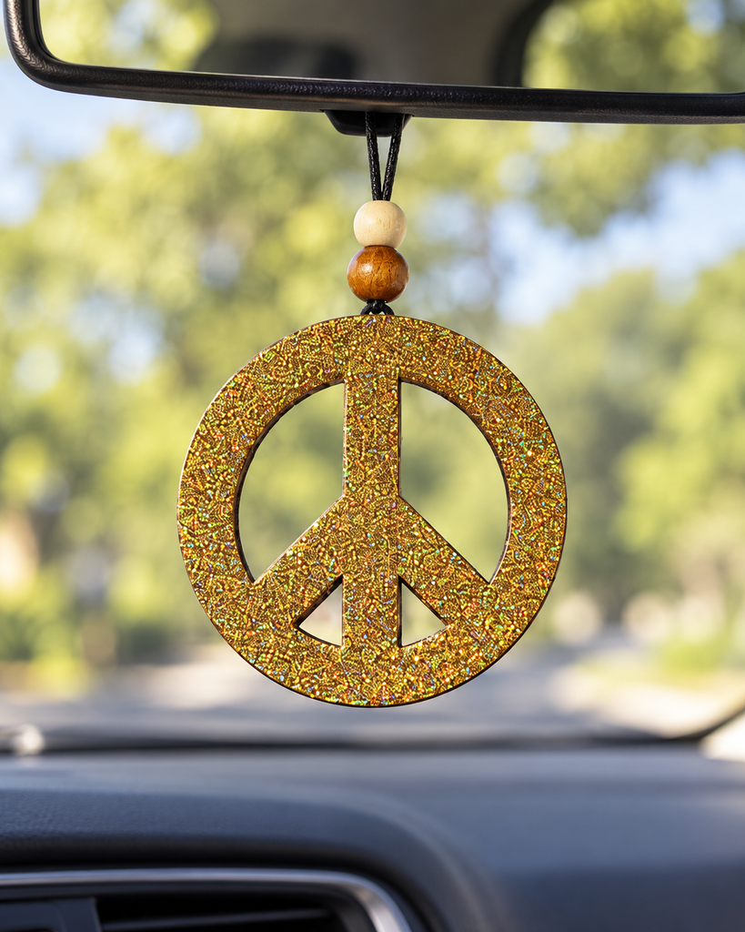 Peace Sign Car Freshie - Gold Metallic