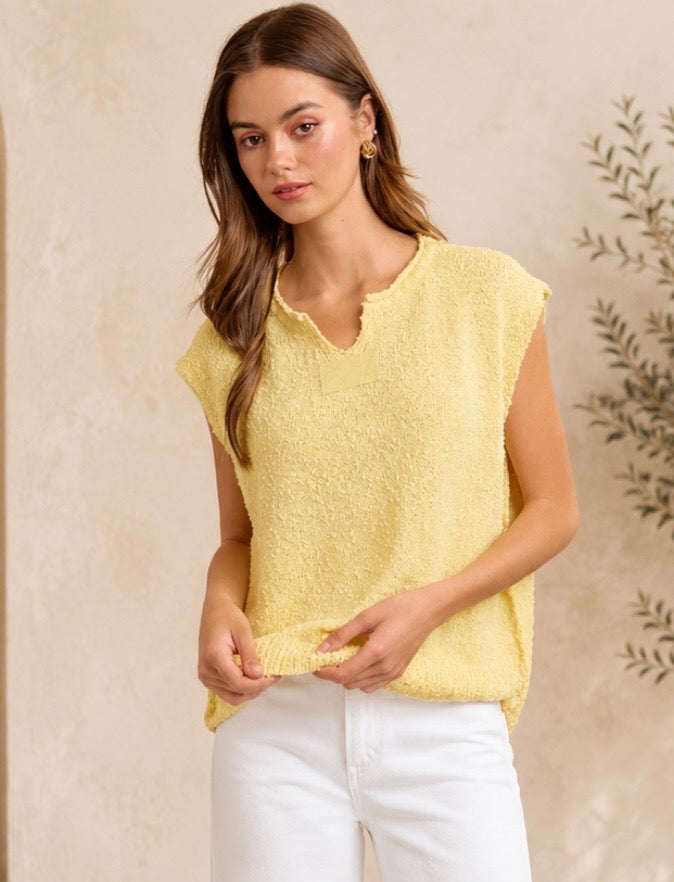 Textured Sleeveless Knit Top - Yellow