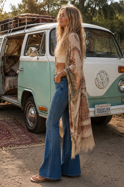 Mid Rise Flare w/ Pintuck Seam - Meduim Wash