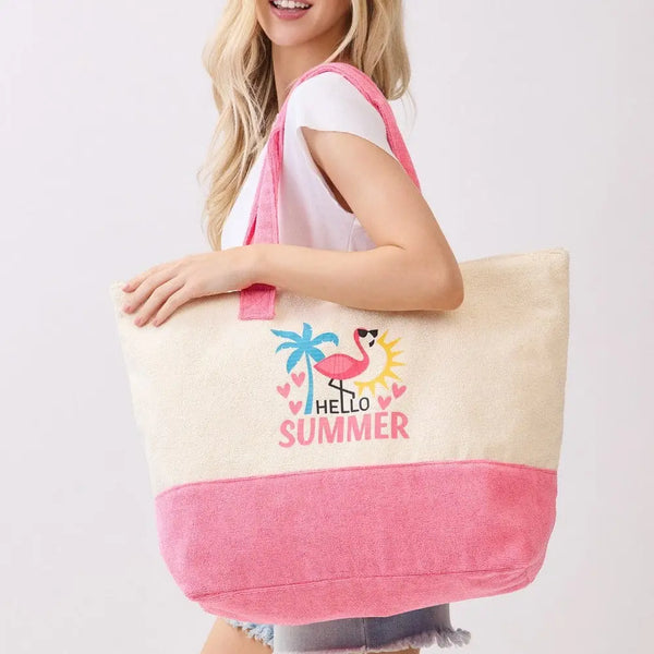 Hello Summer Terry Beach Bag - Pink
