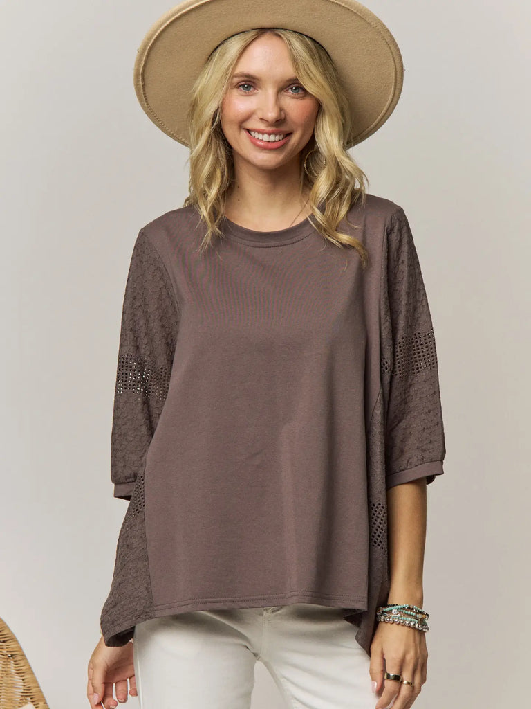 Chic Batwing Sleeve Mesh Top - Grey Brown