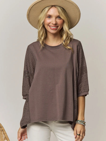 Chic Batwing Sleeve Mesh Top - Grey Brown