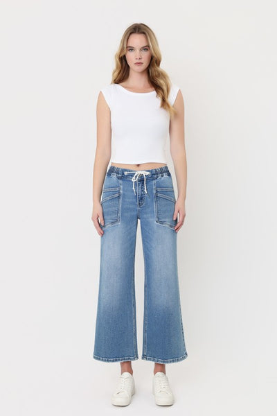 High Rise Drawstring Waistband Jeans - Medium