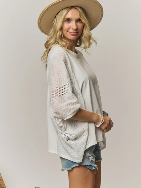 Chic Batwing Mesh Top - Off White
