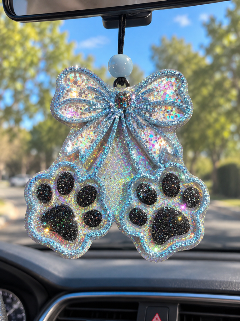 Huskie Cherry Paw Car Freshie - (White Holographic)