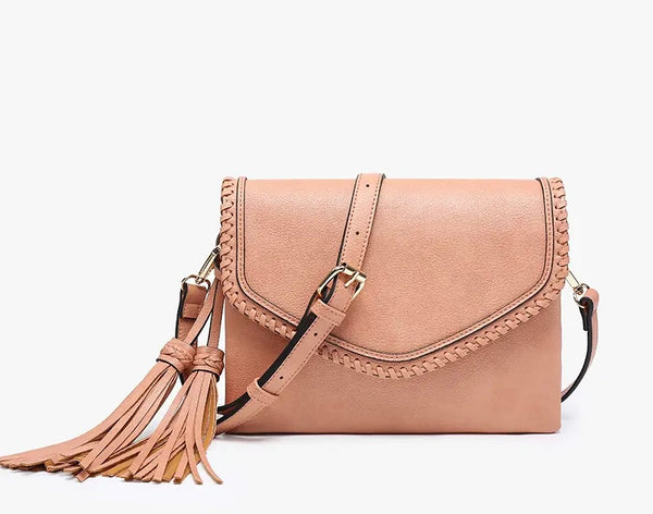 Flap over Crossbody w/ Whipstitch - Apricot