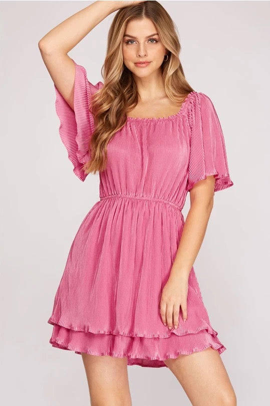 Tiered Woven Dress - Pink