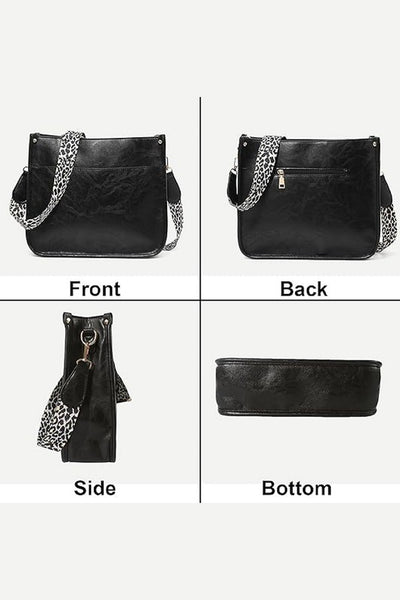 Leopard Strap Shoulder Bag - Black