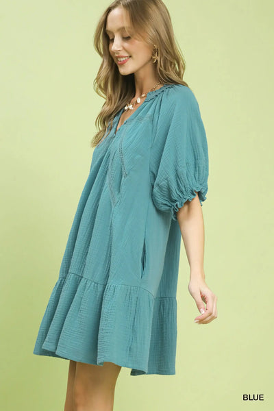 Cotton Gauze Dress - Blue