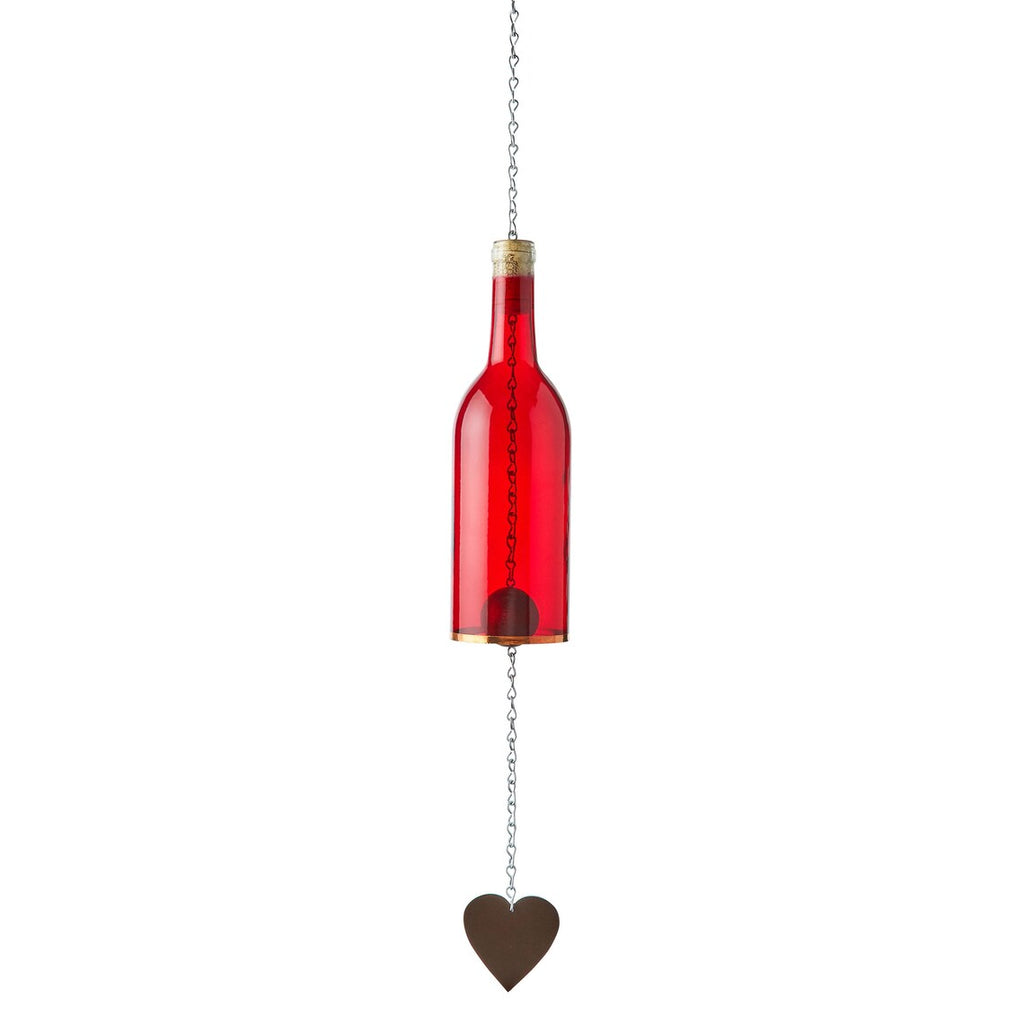 Glass Wine Bottle Wind Chime - Red