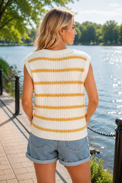 Knitted Sleeveless Top - Ivory/Mustard