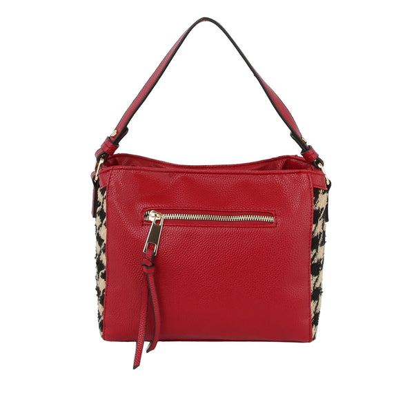 Houndstooth Detailing Handbag -Red